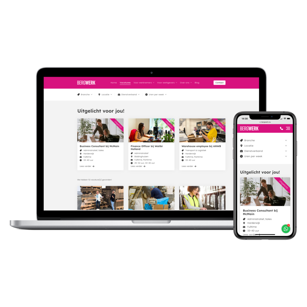 BergWerk nieuwe website vacatures - mockup